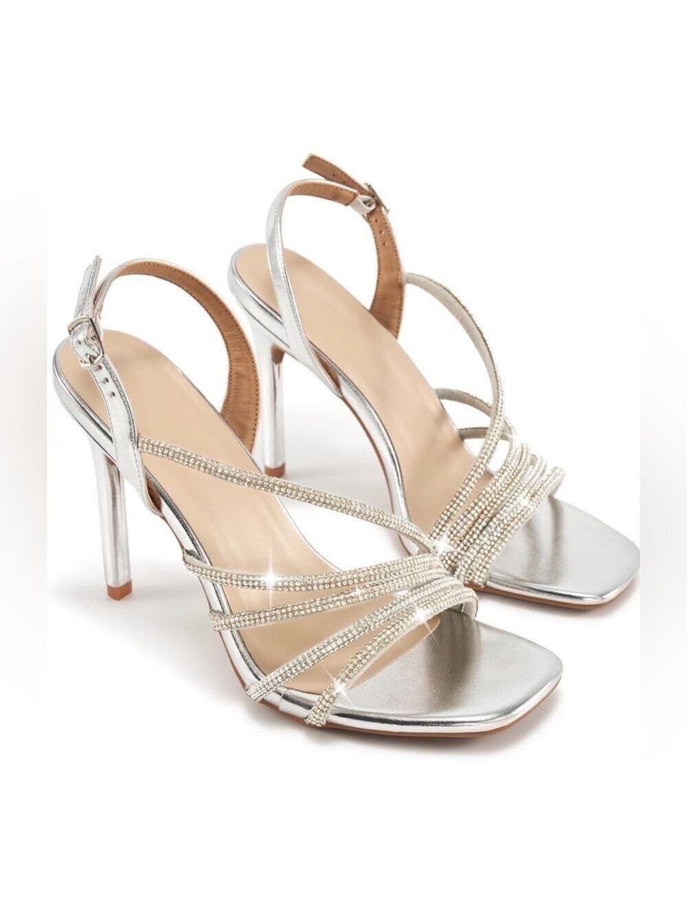 Harense Silver Strappy Stiletto Heels Size 10